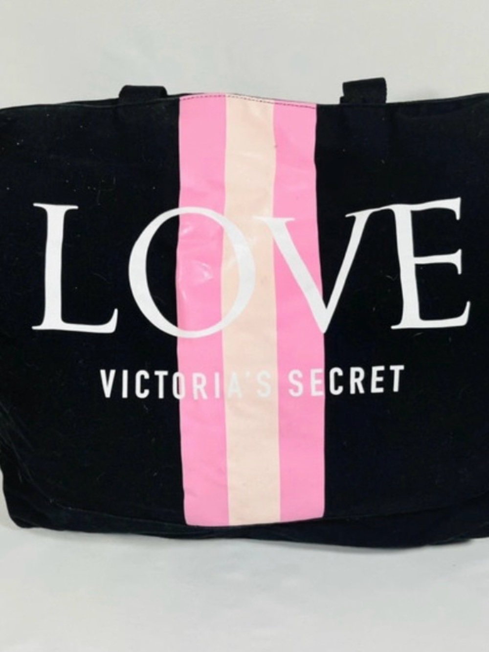 Victoria's Secret Black Tote with Pink and Light Pink Center Stripe
